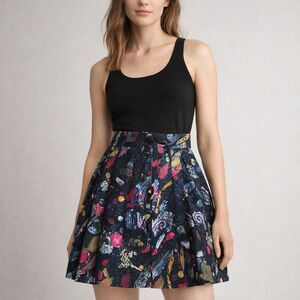 & Other Stories Pleated Mini Skirt Black Abstract Print US 4
